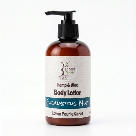 Embody Nature Hemp and Aloe Body Lotion in Eucalyptus-Mint scent, 240ml pump bottle