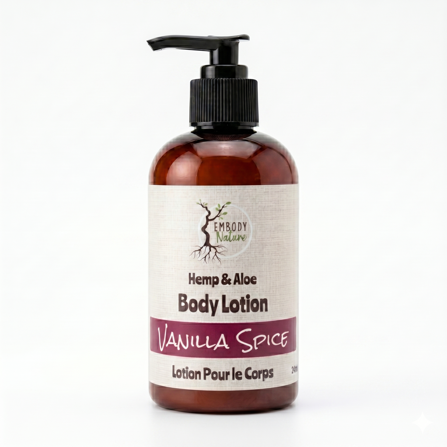 Embody Nature Hemp and Aloe Body Lotion in Vanilla Spice scent, 240ml pump bottle