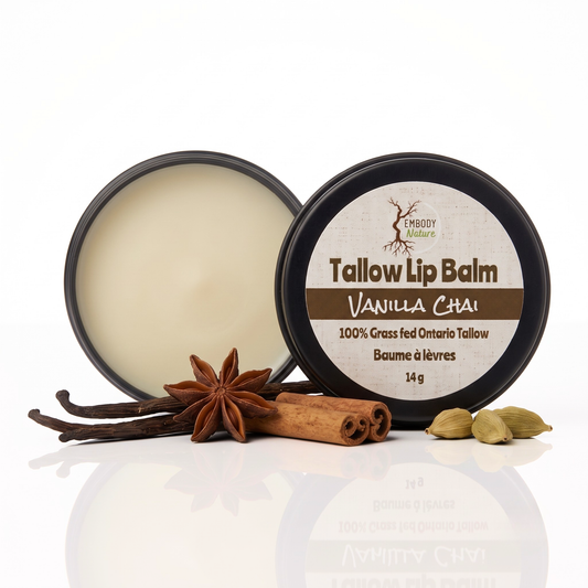 Embody nature's all antural tallow Lip balm, vanilla chai scented