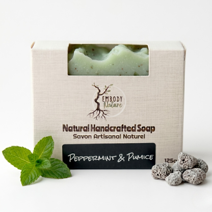 natural handcrafted soap bar, peppermint and pumice by Embody nature